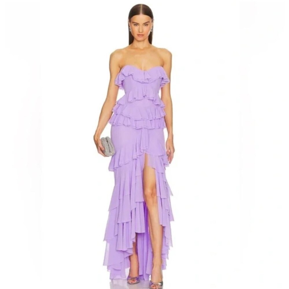 REVOLVE Strapless Lavender Ruffle Dress
